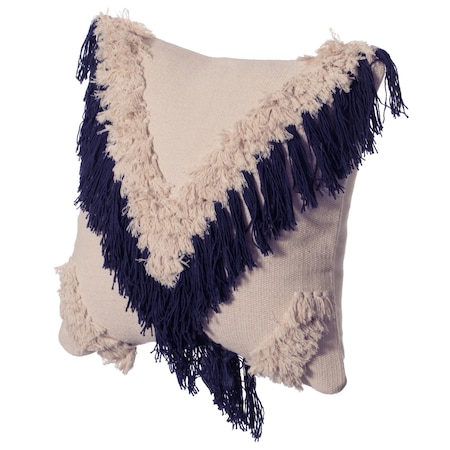 Deerlux 16" Handwoven Cotton Throw Pillow Cover with Embossed and Fringed Crossed line, Navy QI004300.NV
